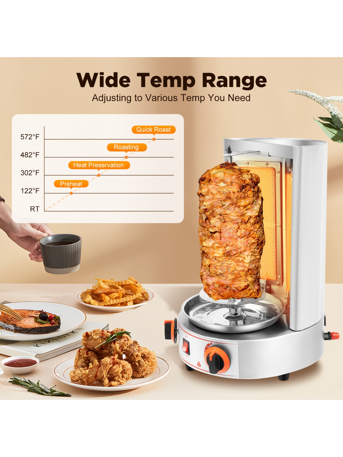 Commercial Kitchen Broiler - Electric Vertical Broiler 360° rotating Shawarma