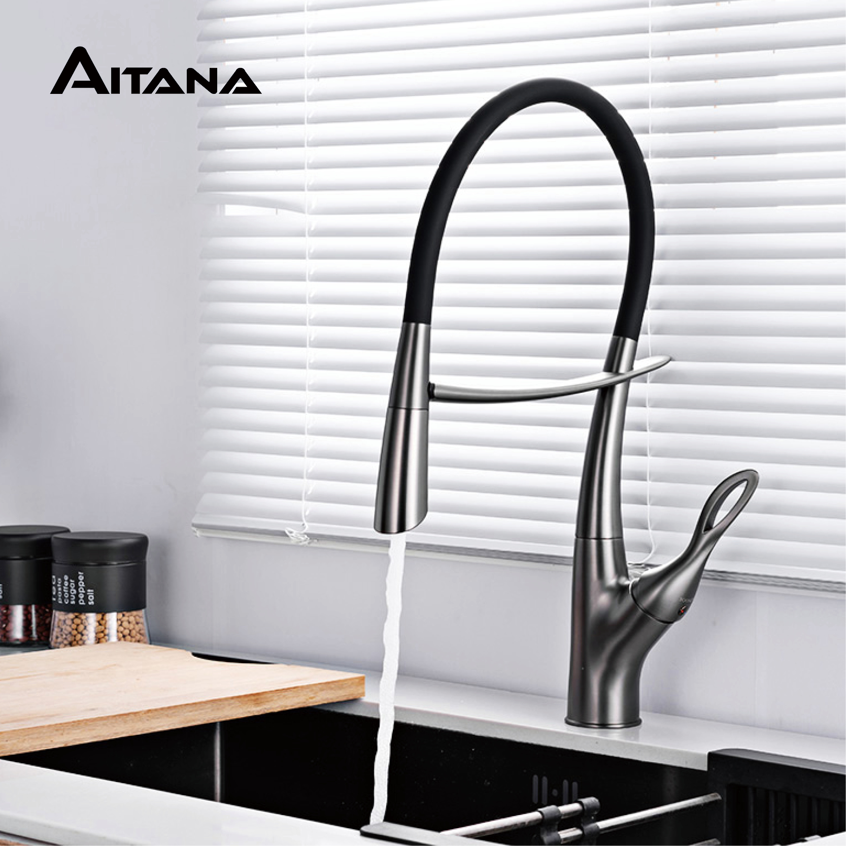 Commercial Kitchen Mixer Tap - Modern luxury black brass kitchen faucet