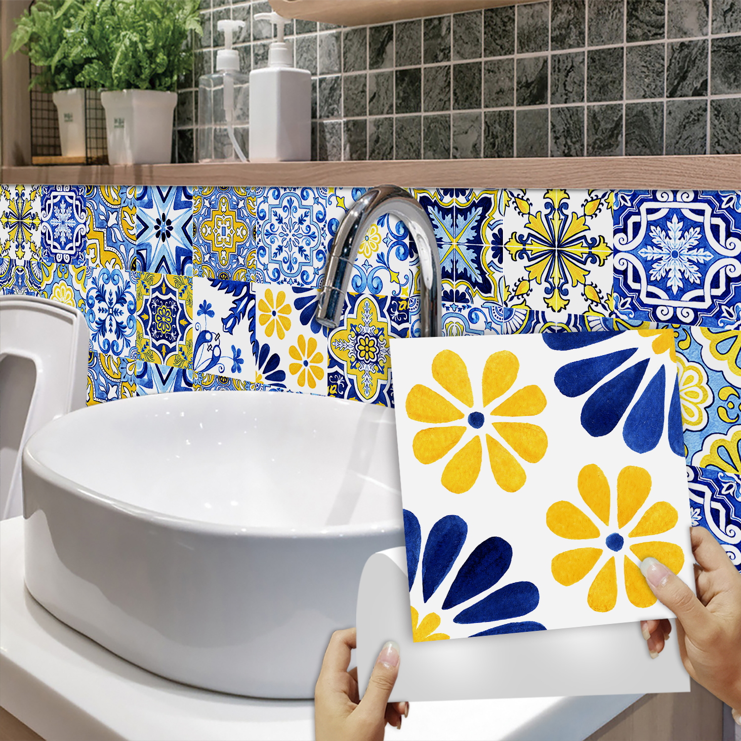 16pcs Blue Yellow Vintage Flor – Commercial Kitchen Tiles recenzja i cena