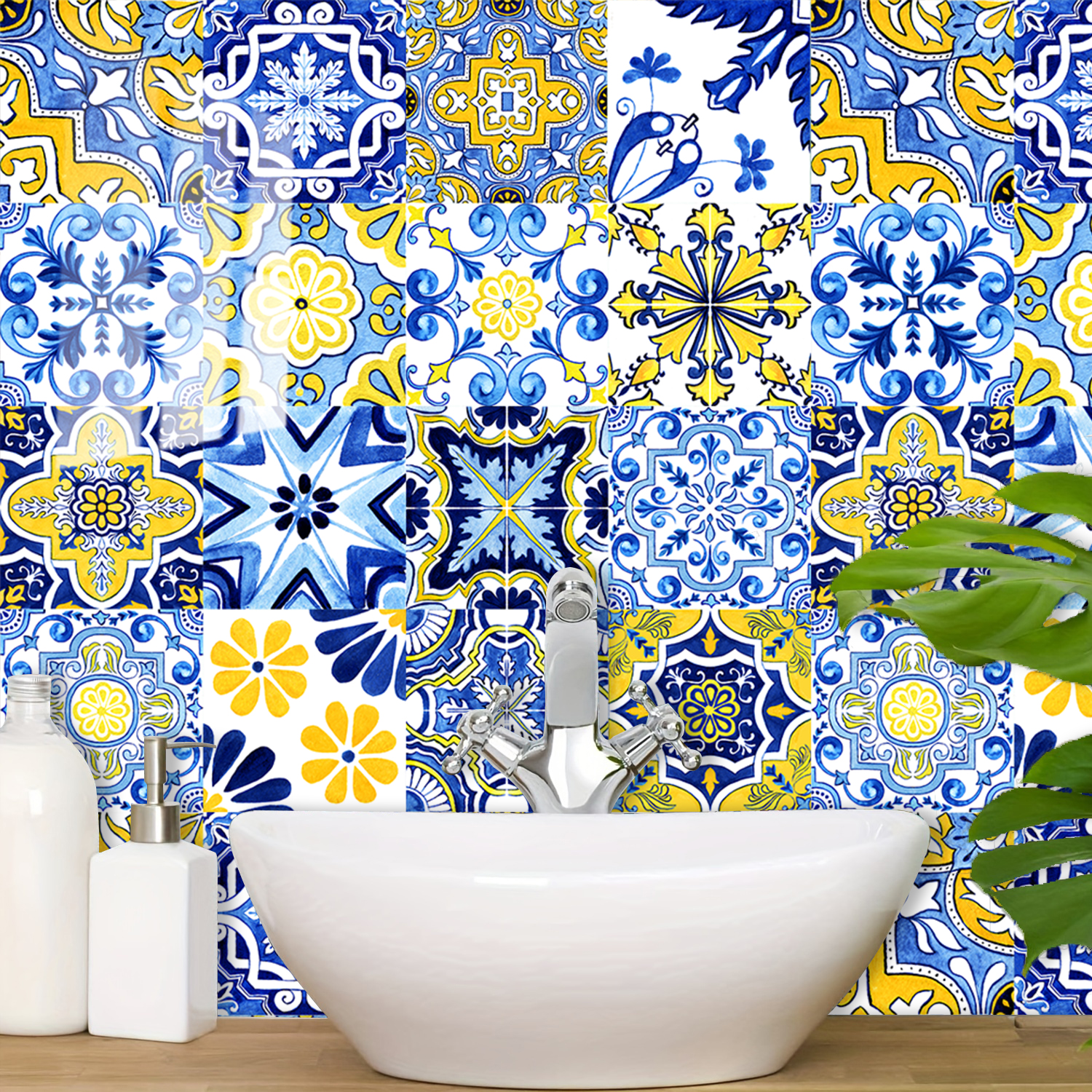 16pcs Blue Yellow Vintage Flor – Commercial Kitchen Tiles recenzja i cena