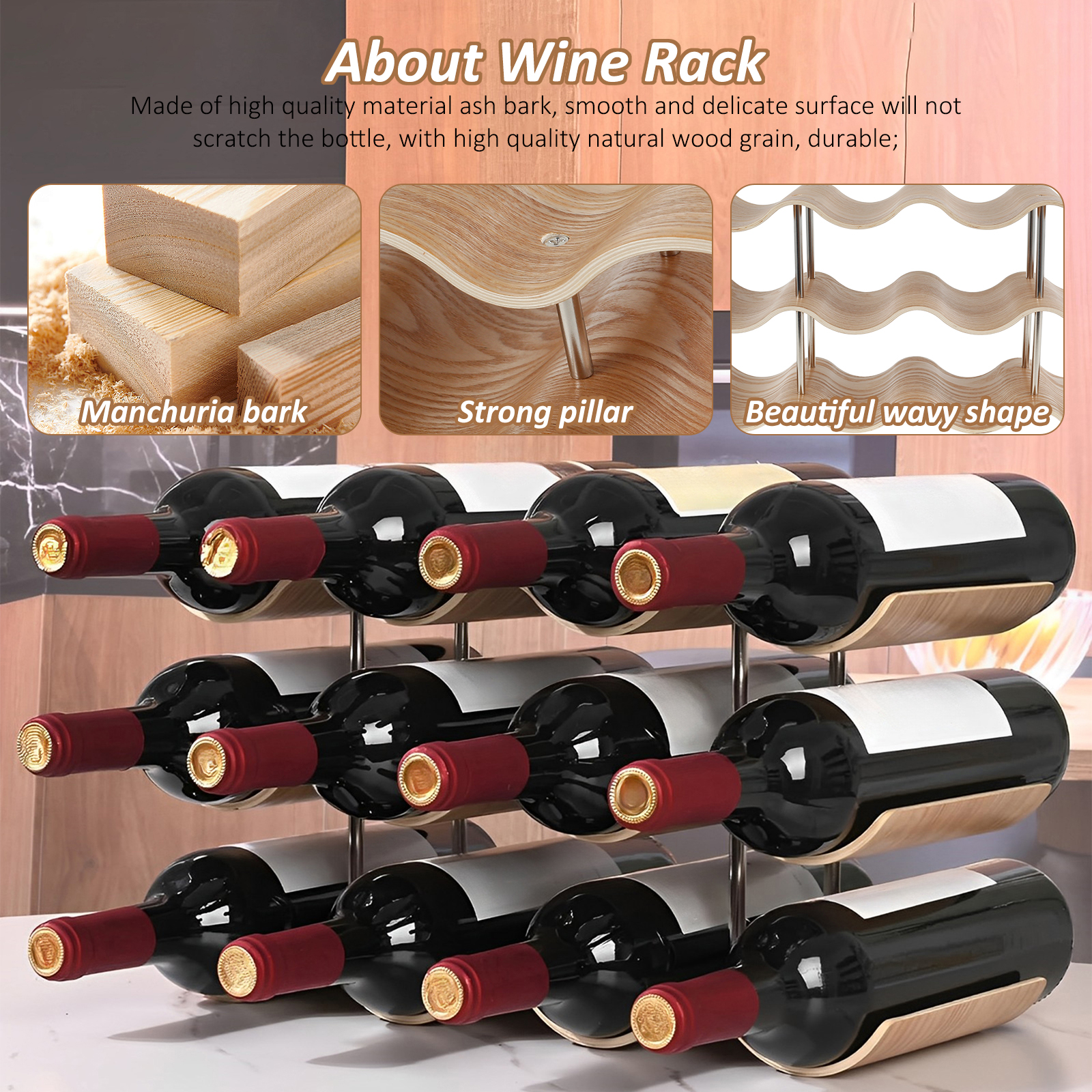 2/3-Tier Wooden Wine Rack Wavy – Commercial Kitchen Organiser recenzja i cena